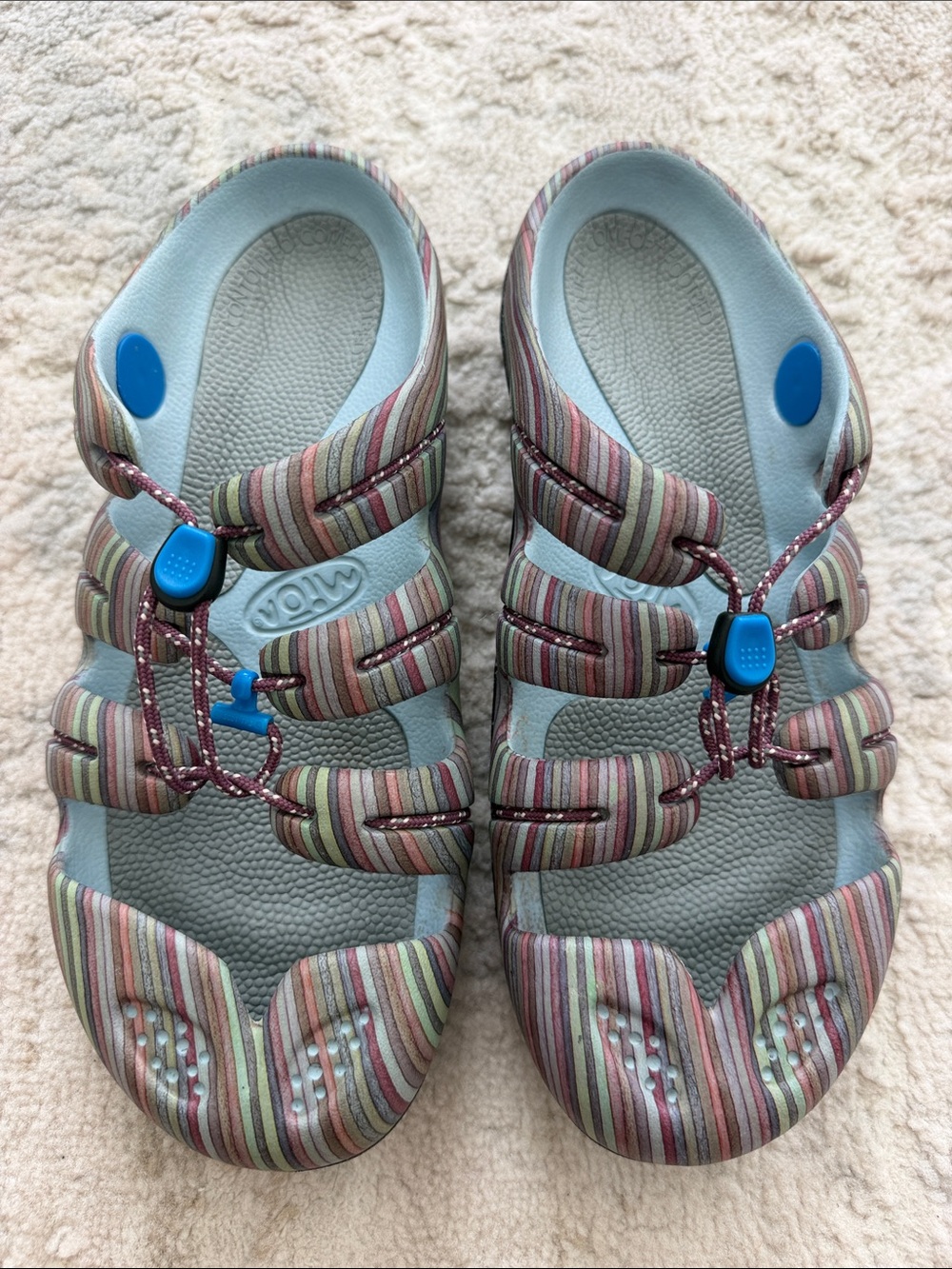Mion Women’s Striped Sandal - Light Blue with Multi-Color Stripes